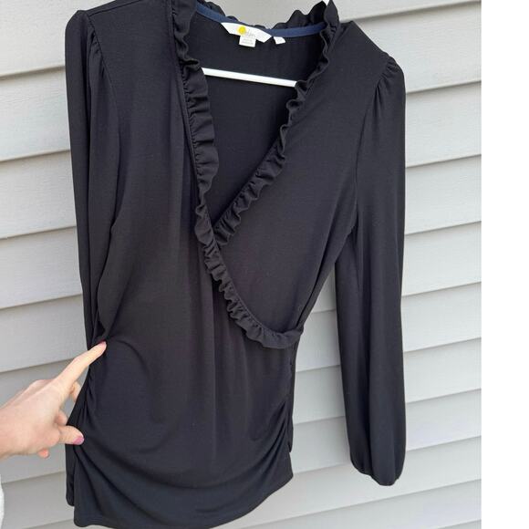 Boden size 8 Black Faux Wrap Ruffle Neckline Long Sleeve Blouse - Picture 2 of 7